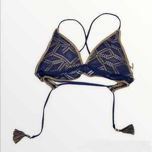 BECCA Two Tone Crochet Padded Bra Cups with Criss Cross Back Tassel Ties